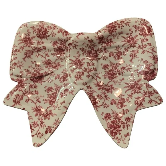Laura Ashley Floral Bow Melamine Platter White/Burgundy Cottage Farmhouse new