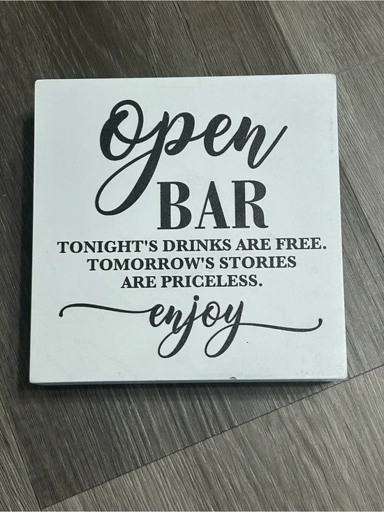 ❤️FREEw/PURCHASE❤️ Open Bar Wall Sign - White and Black Decorative Plaque