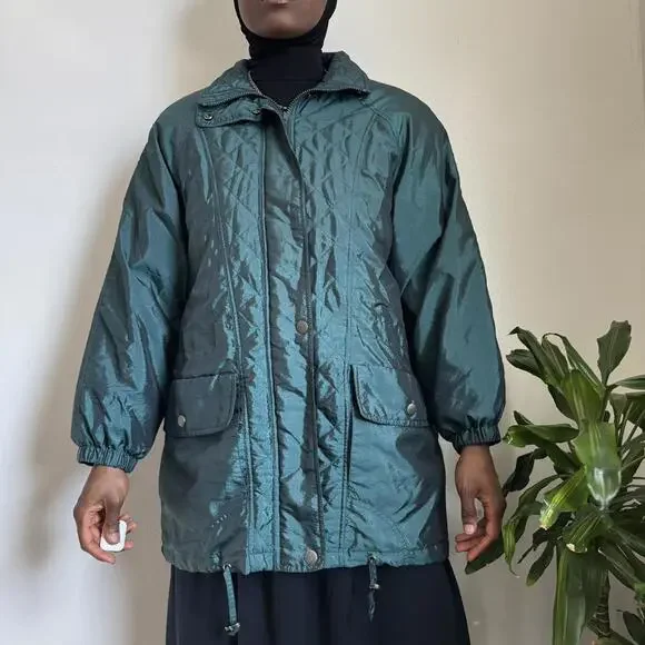 Vintage 90s London Fog Quilted Iridescent‎ Teal Parka Jacket - M