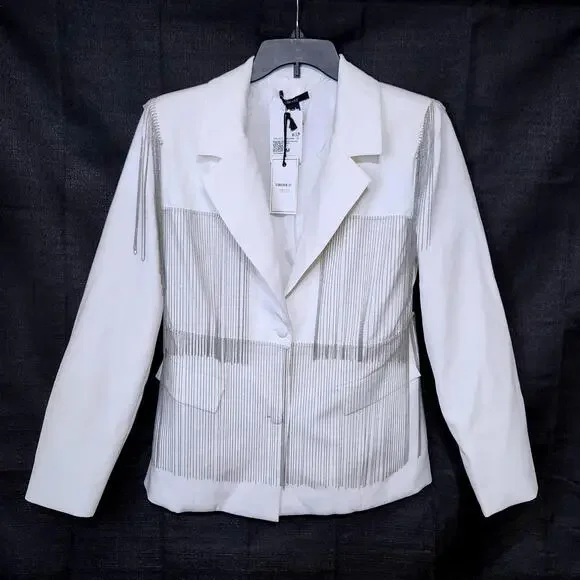 FOREVER‎ 21 WHITE WESTERN FRINGE TWO BUTTON BLAZER WOMENS MEDIUM NWT
