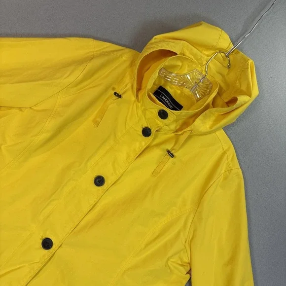 Lands' End Bright Yellow Hooded Trench Coat Size XL Women's