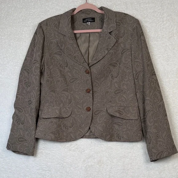 Giorgio Sant Angelo Taupe‎ Paisley Textured Blazer with Flower Buttons Gorgeous!