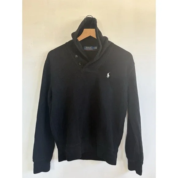 Polo Ralph Lauren Black S Preppy Country Club JerseyShawl Collar PulloverSweater