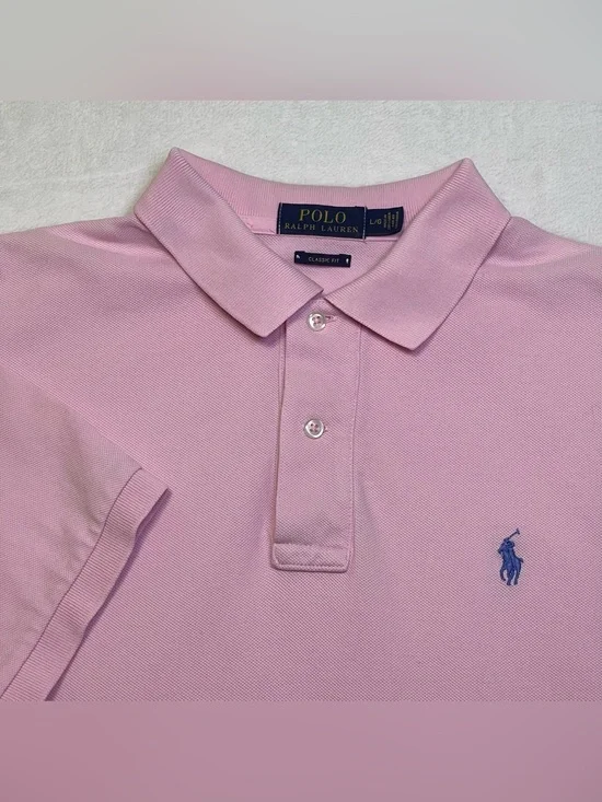 Polo Ralph Lauren Classic Fit Pink Pique Short Sleeve Polo Men's Large Blue Pony