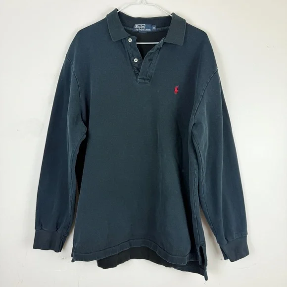 Vintage Polo by Ralph Lauren 90s Rugby Shirt Fleece-Lined Pullover Long Sleeve