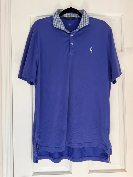 Ralph Lauren Polo Golf Men’s Short-Sleeve Polo in Blue with Plaid Collar