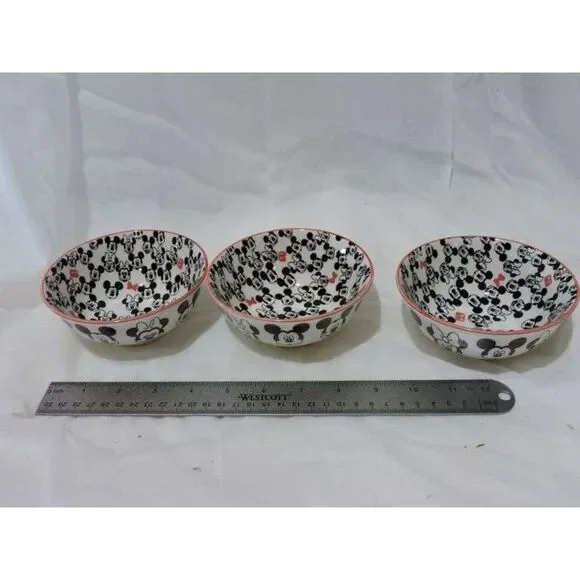 set of 3 ceramic bowls with mickey and minnie mouse pattern