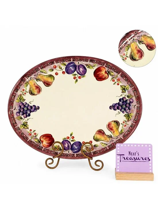 JC Penny Home Collection FRUIT MULTI Purple Melamine Large Oval Serving Platter