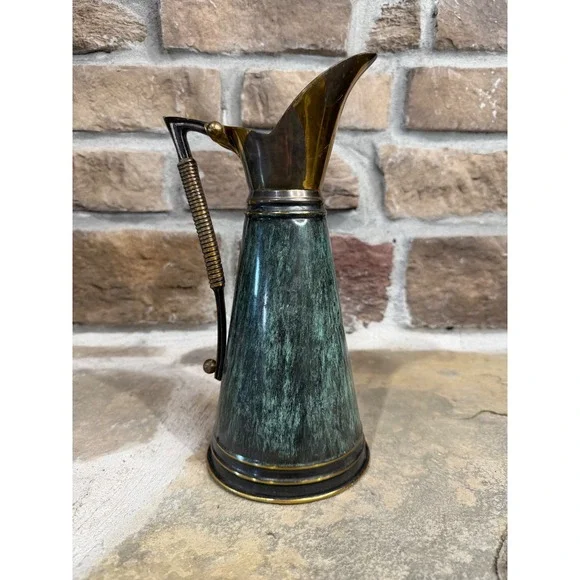 Vintage Dayag Israel Brass Verdigris Pitcher Mid‎ Century Modern Brutalist Ewer