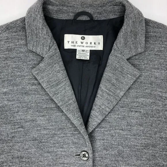 The Works Saks Fifth Avenue Women's 12‎ Gray Wool Button Up Lined Shirt Jacket