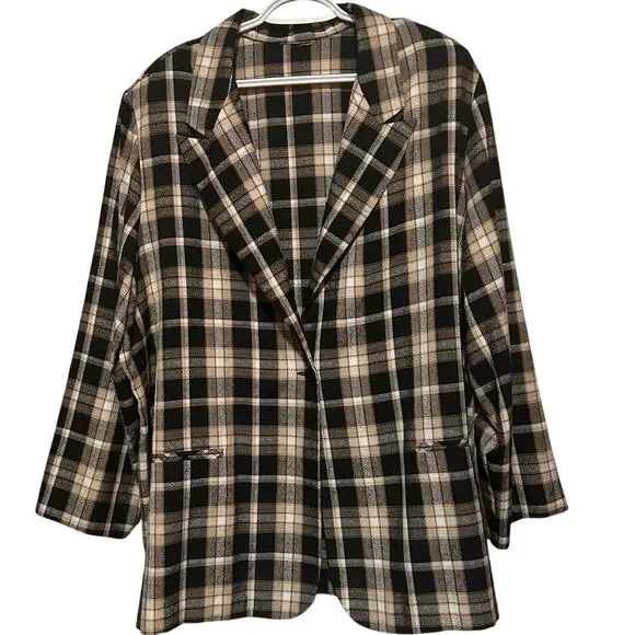 Women’s Black‎ Yellow White Plaid Oversize Jacket Size Unknown 2X ?
