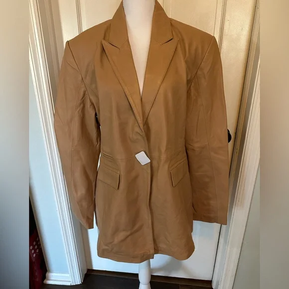 Bod and Christensen‎ NWT Womens 2XL MARTINA SINGLE BREASTED LEATHER BLAZER Sand