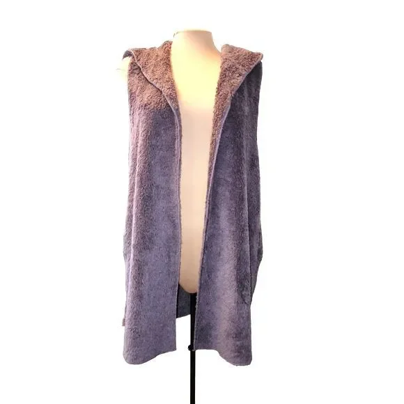 Altar'd State Dusty Purple Faux Fur Sherpa Sleeveless Hooded Open Front Vest S/M