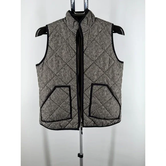 J.Crew Excursion Quilted Vest Herringbone Black White Puffer Zip‎ Womens S