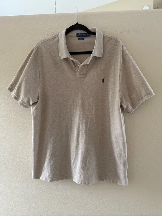 Polo Ralph Lauren Men's Beige/Tan Polo Shirt with Embroidered Pony XXL Slim Fit
