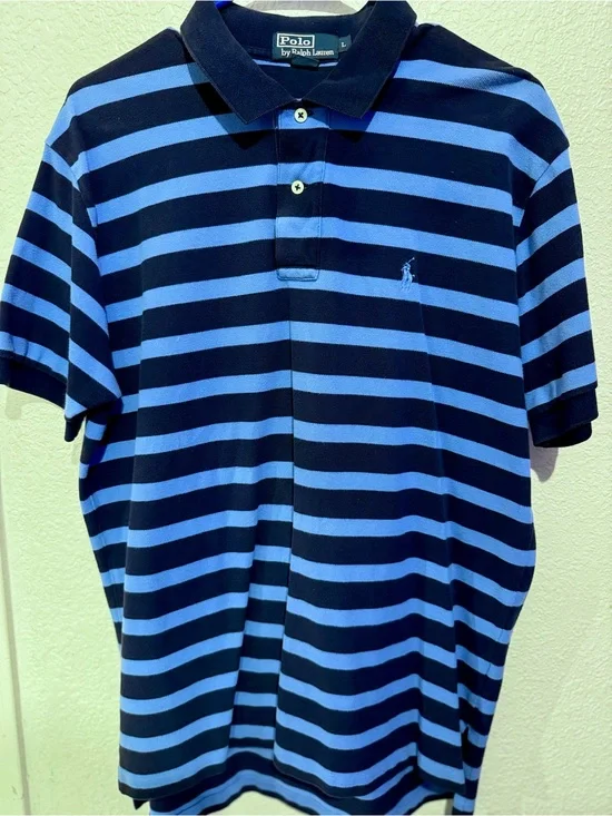 Ralph Lauren Striped Polo in Light Blue & Navy