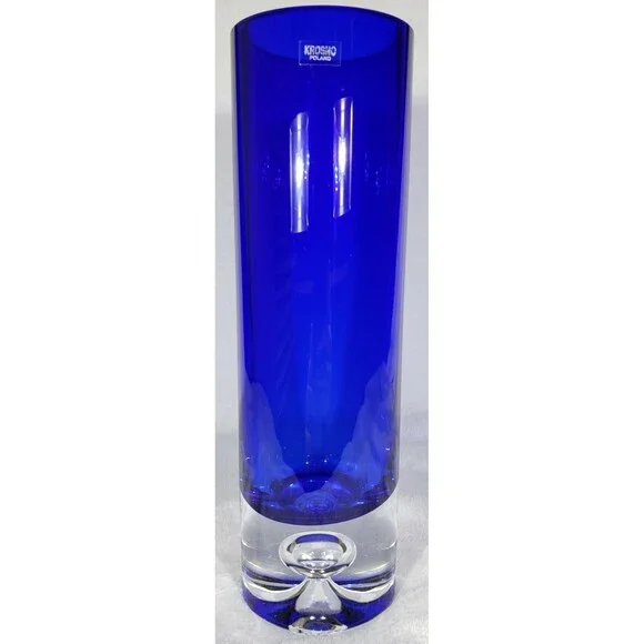 STUNNING Colbalt Blue ~ Beautiful Krosno Vase ~ Poland.  Hand Blown, Bubble!