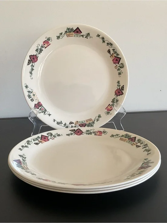 Corelle Corning Retired Garden Home Pattern Dinner Plates Set of 4,  10.25”