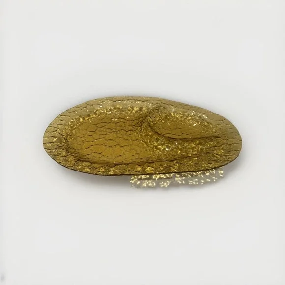 EXTRA LARGE VINTAGE MCM GOLDEN AMBER PEBBLE GLASS SERVING DISH WITH 2 SECTIONS
