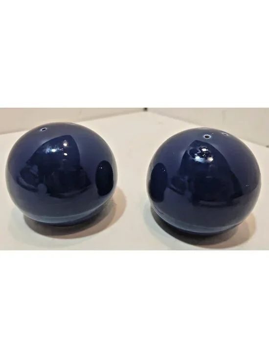 Vintage Nancy Calhoun Sapphire Blue Round Ball Stoneware  Salt & Pepper Shakers