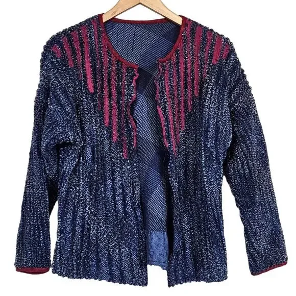 Handmade Terrycloth Blue Open Front Jacket Size‎ Large