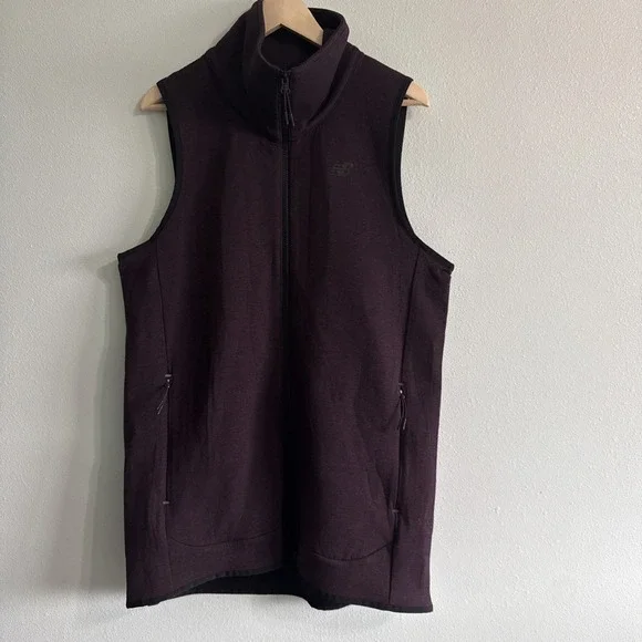 New Balance Vest Womens 247 Luxe Long Length Zip Size L High Funnel‎ Neck Fleece
