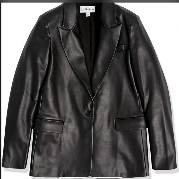 The Drop Anouk Faux‎ Leather Single Button Oversized Blazer Black XL New W/ Tags