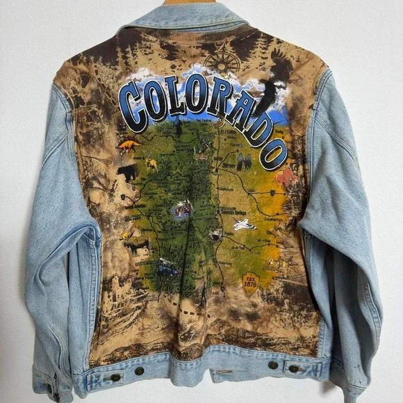 Vintage Colorado Map Denim‎ Jacket Light Wash Vintage Women's Large/Men's Medium