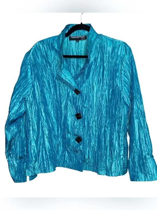 Vintage Painted Pony Jacket Womens XL USA Artsy Crinkle Buttons Lagenlook Boho