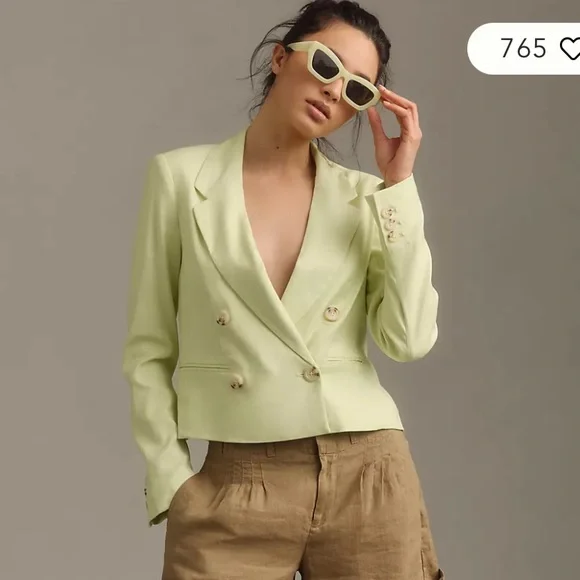 Anthropologie Maeve‎ Light Green Linen Slim Blazer Size XL NEW
