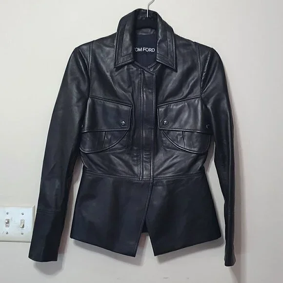Tom Ford Peplum Leather Moto Jacket