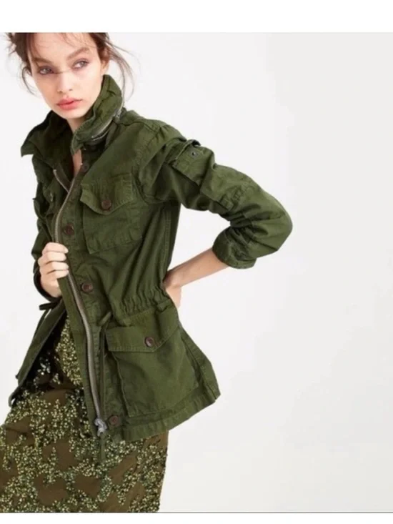 J Crew Olive Utility Jacket - Women's Military-Inspired Coat