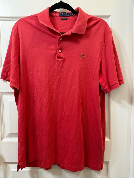 Polo Ralph Lauren Classic Fit Polo Shirt Large Coral Salmon Pony Logo
