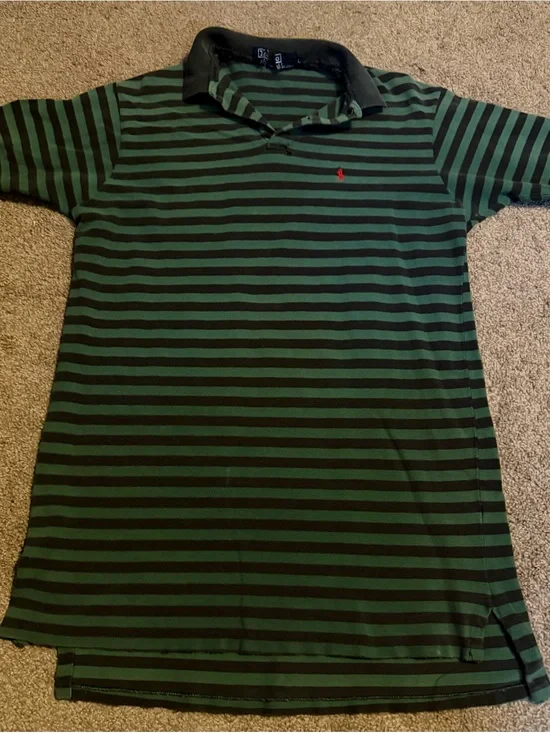 Vintage Ralph Lauren Green and Black Striped Polo Shirt