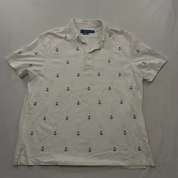 Ralph Lauren Polo Shirt Knit Oxford Anchor Embroidery White Mens XXL