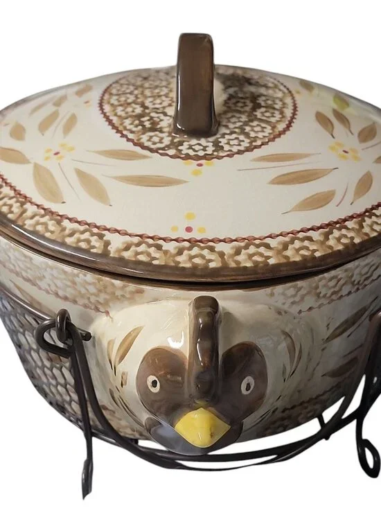Temptations By Tara Old World Baking Dish Brown Hen w/Lid & Rack 2.5qt KFI722033