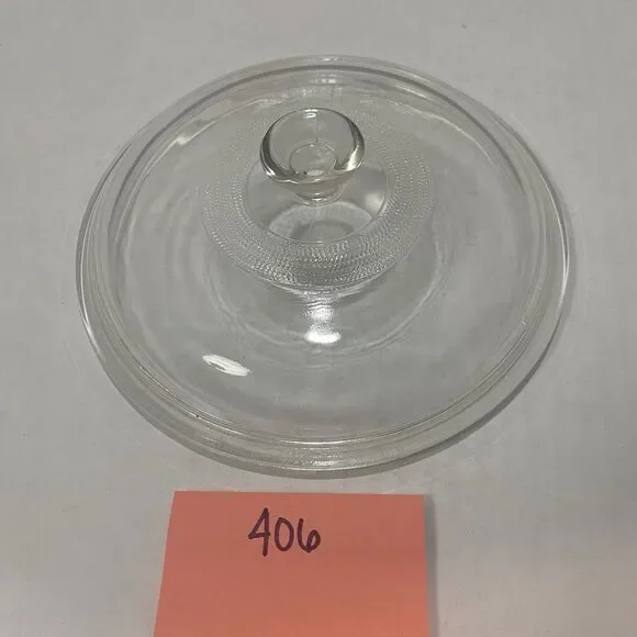 Vintage PYREX #406 Clear Glass Round Lid w/ Knob 7 3/8