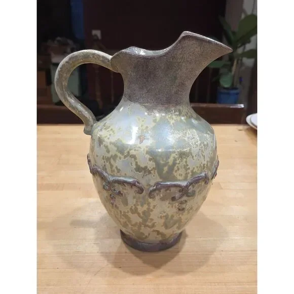 Vintage Antique Style Italian Revival Drip Glaze Ceramic Pitcher Ewer