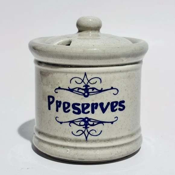 Vintage McCoy Blue Speckled Pottery‎ Preserves Jam Jar w Lid USA #1853