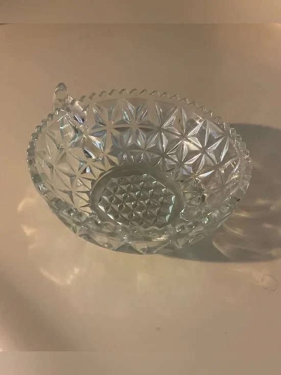 Clear Pressed Glass Starburst Bowl with handle