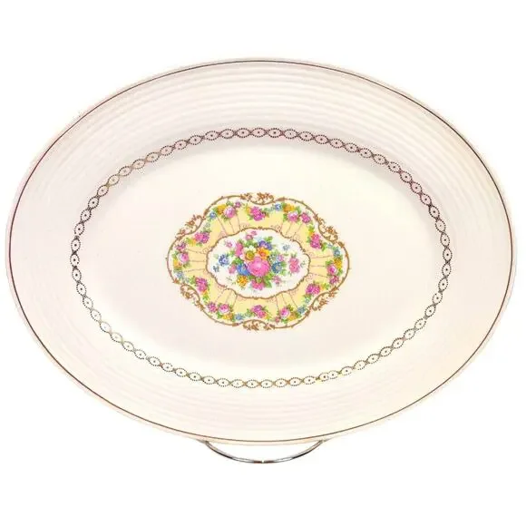 Vintage American Limoges Delight Oval Dinner Platter 22K Gold On Rim - 13.5x10