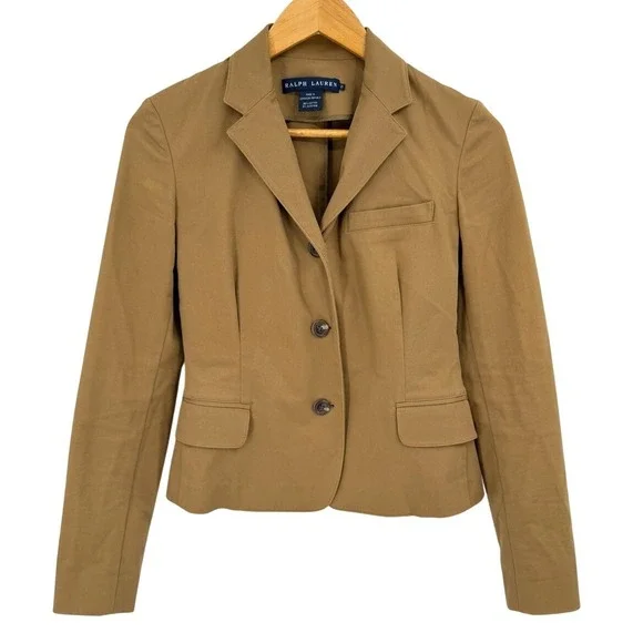 Ralph Lauren Women Size 2 Blazer Cotton Twill 3-Button Classic Luxury Equestrian