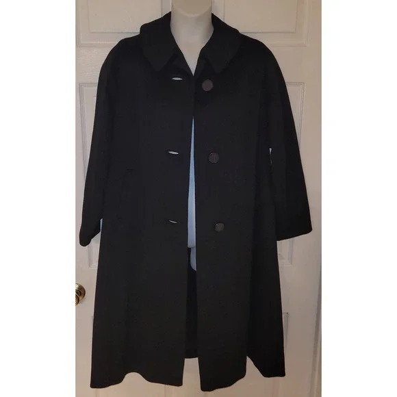 Women's 100% Wool 1960s Vintage Coat Lovemans‎ Corvella Size L  Black