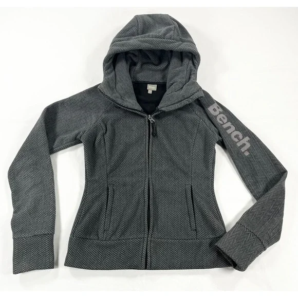Bench Slinker II Herringbone Fleece Jacket‎ Womens XS Gray Hooded Gorpcore Coat