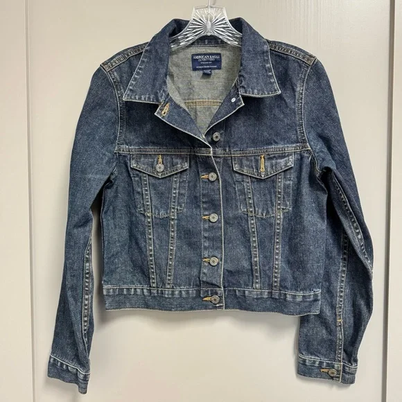 AEO American Eagle Outfitters Cropped Denim‎ Jean Jacket Medium Dark Wash Sz M