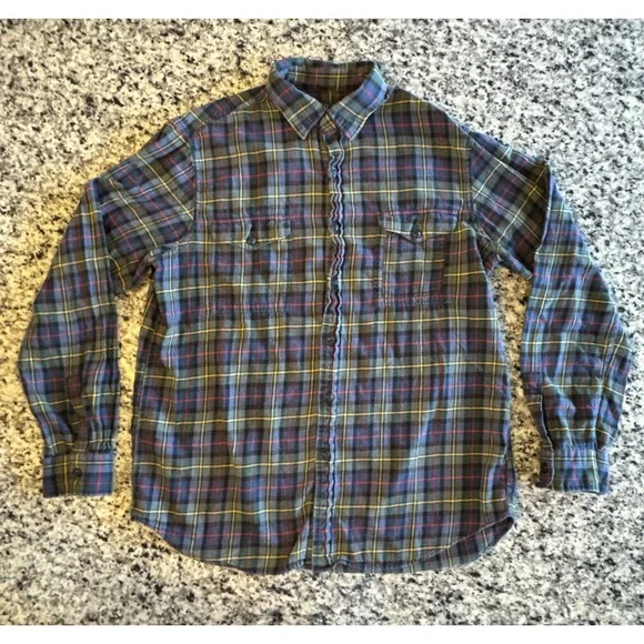 Ralph Lauren Polo Green Navy Red Plaid Button Up Adult Large  Front Pockets #124