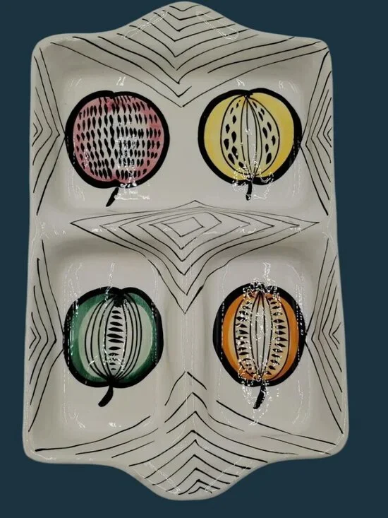 VTG Italian Majolica Divided Serving Dish Dolce Ware Jay Willfred Co 1950s Style
