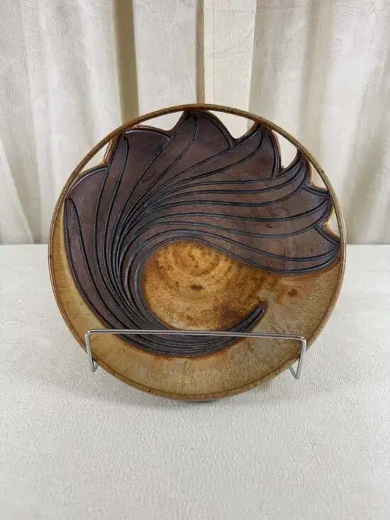 Pixton Studio Ceramic Hand-Carved Wave Design Decorative Bowl