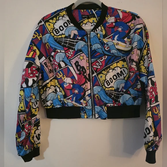 Shein Colorful Comic Print Bomber Jacket‎ Sz Small (4)