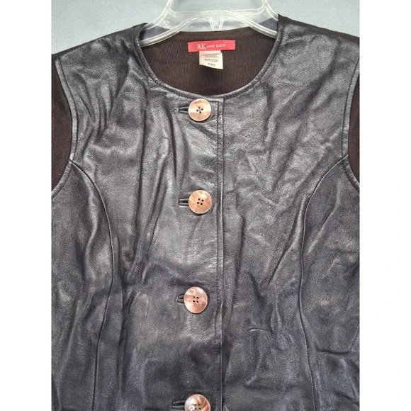 Anne Klein Women's Front 100% Leather Jacket 3/4‎ Length Button Up Size PM